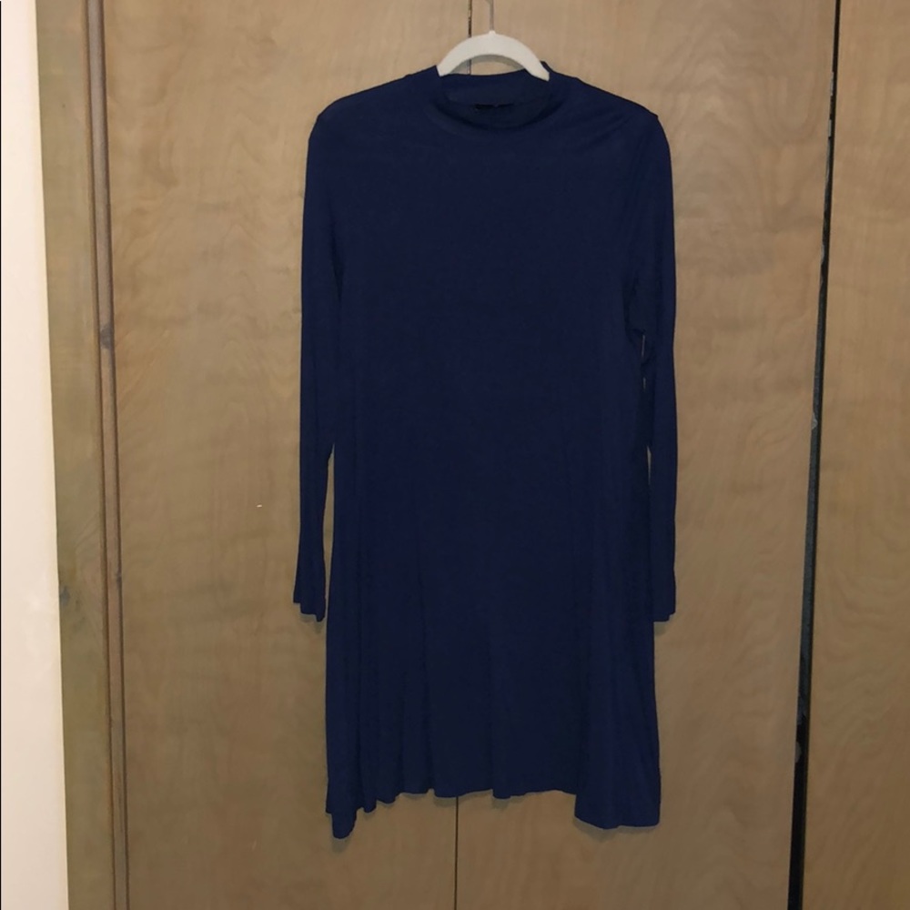 Navy mock neck knit dress
